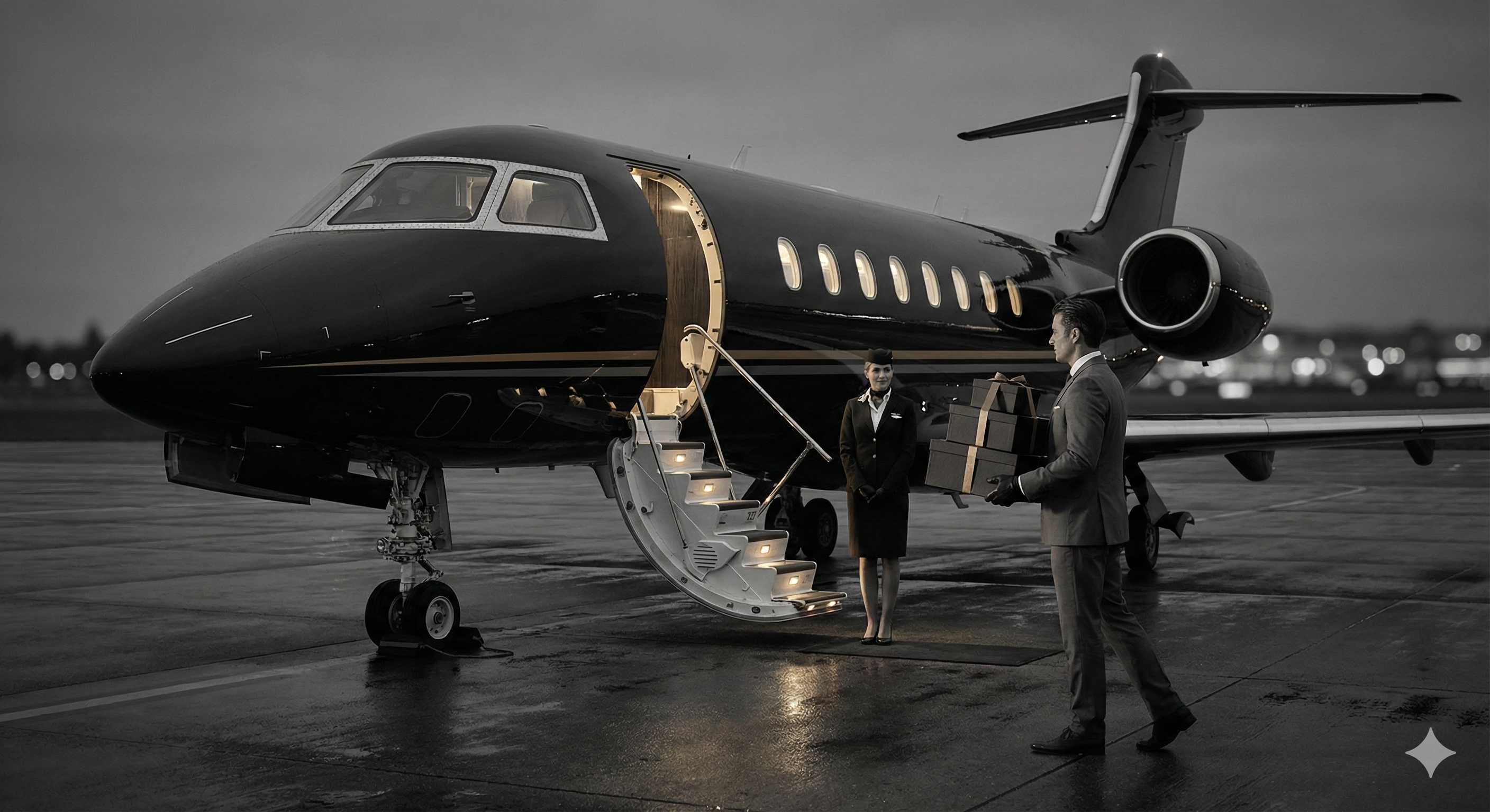 Premium aviation concierge service - private jet with gourmet dining